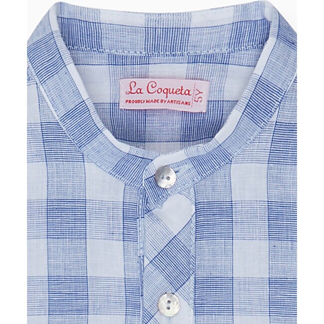 Mateo Linen Mix Shirt, Blue Check - Shirts - 2