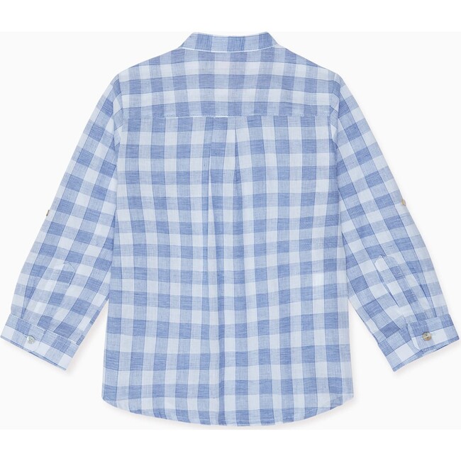 Mateo Linen Mix Shirt, Blue Check - Shirts - 3
