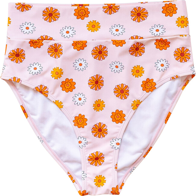 Women's Floral Print Sleeved Bikini Bottom, Yellow & Orange
