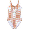 Women's Checkered Tie One-Piece Swimsuit, Tan - One Pieces - 1 - thumbnail