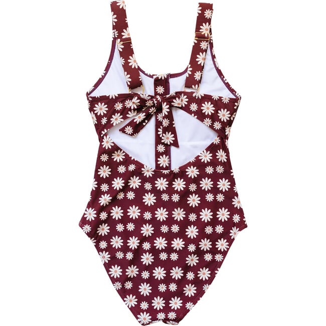 Women's Floral Print Zip-Up One-Piece Swimsuit, Warm Brown - One Pieces - 3