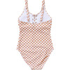 Women's Checkered Tie One-Piece Swimsuit, Tan - One Pieces - 3