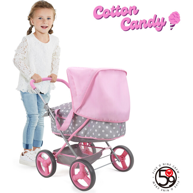 Cotton Candy Pink Baby Doll Pram Doll Accessory Pink Grey Polka Dot 509 Crew Limited Dolls Doll Accessories Maisonette