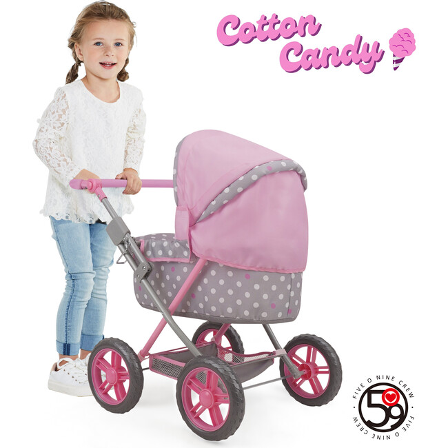 Cotton Candy Pink Amanda Doll Pram Doll Accessory - Pink, Grey, Polka Dot - Doll Accessories - 2