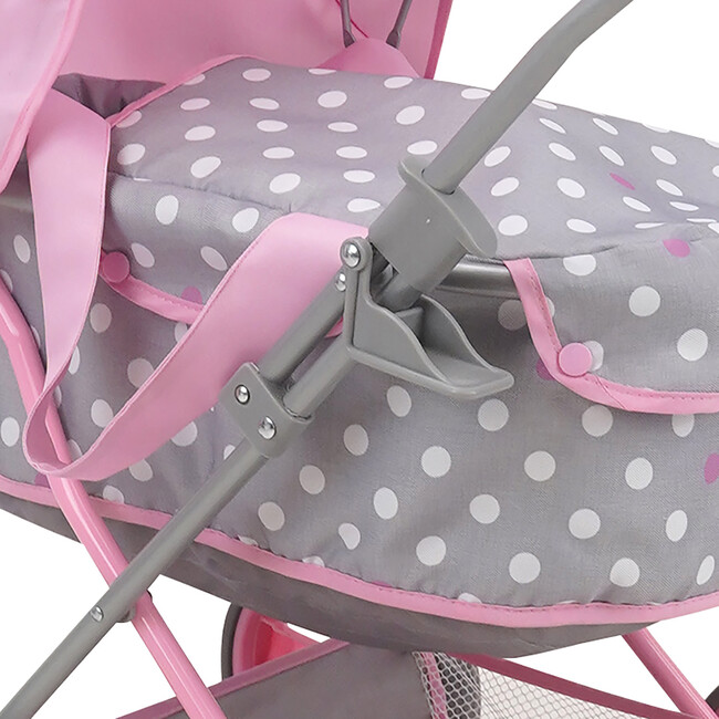 Cotton Candy Pink Baby Doll Pram Doll Accessory - Pink, Grey, Polka Dot - Doll Accessories - 3