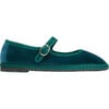 Women's Leonor Piped Velvet Mary Jane Shoes, Petrol Green - Mary Janes - 1 - thumbnail