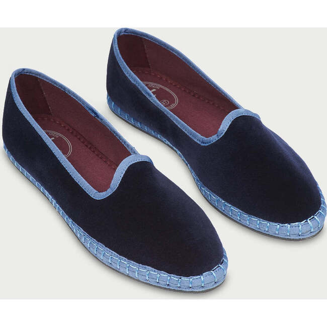 Women's Scarlett Piped Velvet Slip-On Shoes, Navy Blue & Baby Blue - Slip Ons - 2