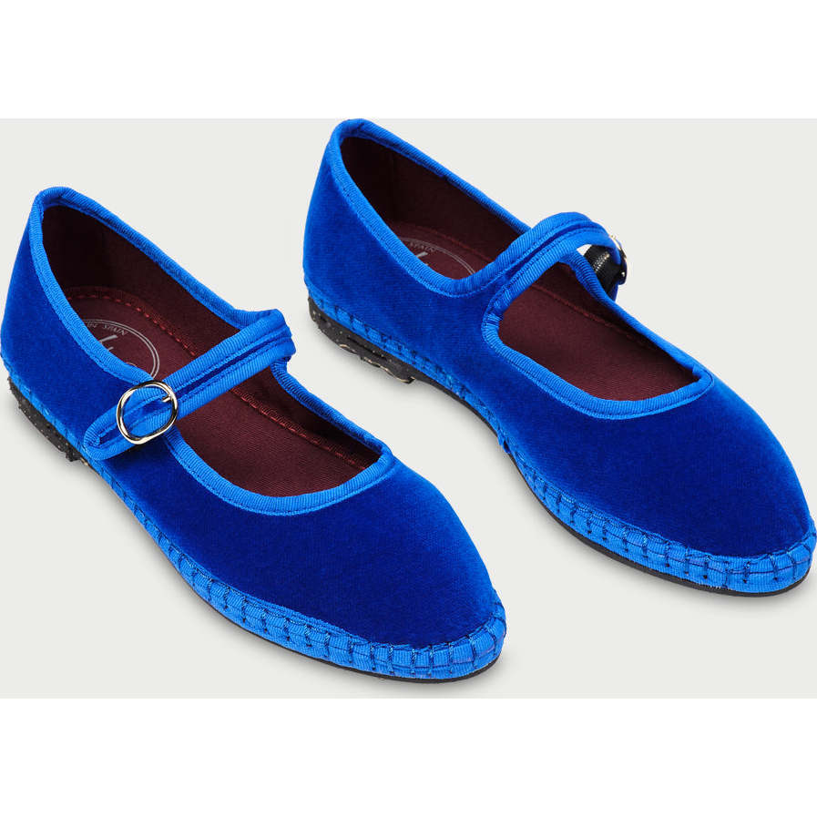 Women's Oe Piped Velvet Mary Jane Shoes, Electric Blue - Flabelus