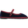 Women's Flaminia Piped Velvet Mary Jane Shoes, Navy Blue & Burgundy - Mary Janes - 1 - thumbnail