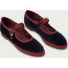 Women's Flaminia Piped Velvet Mary Jane Shoes, Navy Blue & Burgundy - Mary Janes - 2