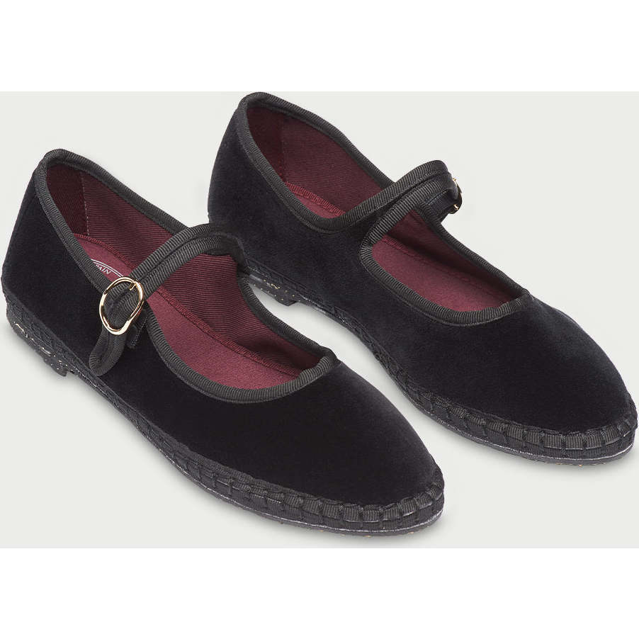 Women's Antonia Piped Velvet Mary Jane Shoes, Black - Flabelus