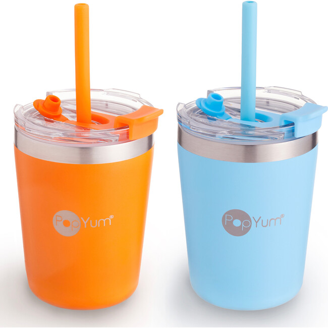 9 oz Insulated Stainless Steel Kids’ Cups, Orange & Blue (Pack Of 2)