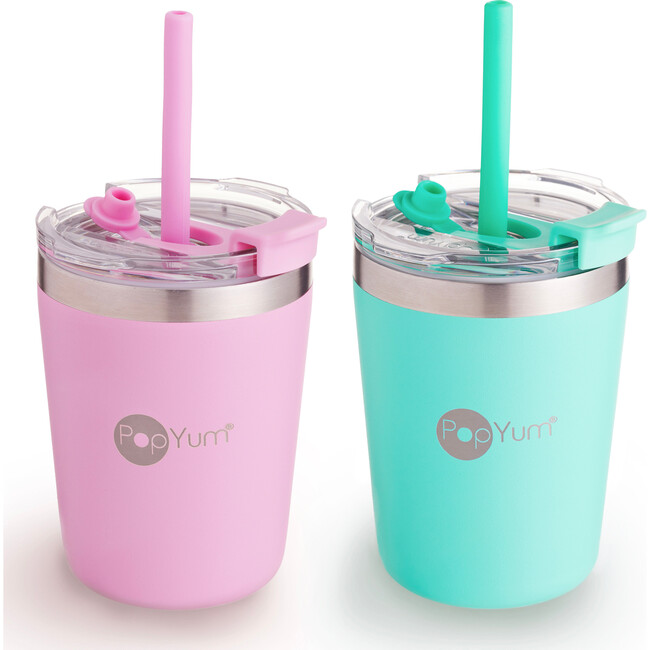 9 oz Insulated Stainless Steel Kids’ Cups, Green & Pink (Pack Of 2)
