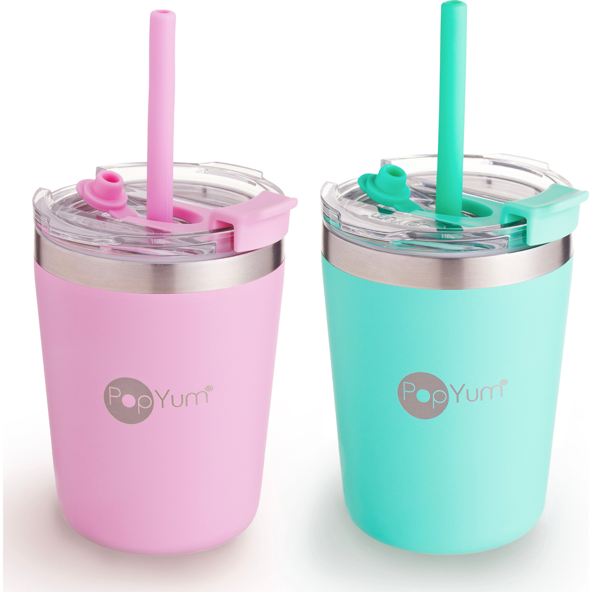 9 oz Insulated Stainless Steel Kids’ Cups, Green & Pink (Pack Of 2) - Other Accessories - 1