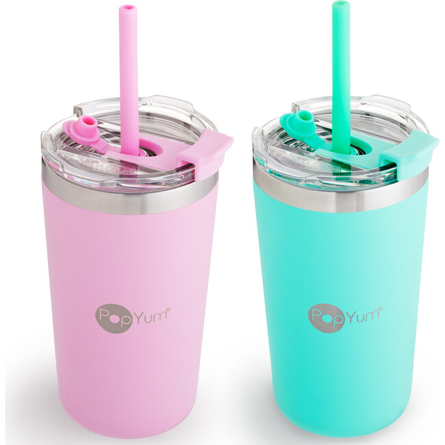 13 oz Insulated Stainless Steel Kids’ Cups, Green & Pink (Pack Of 2)