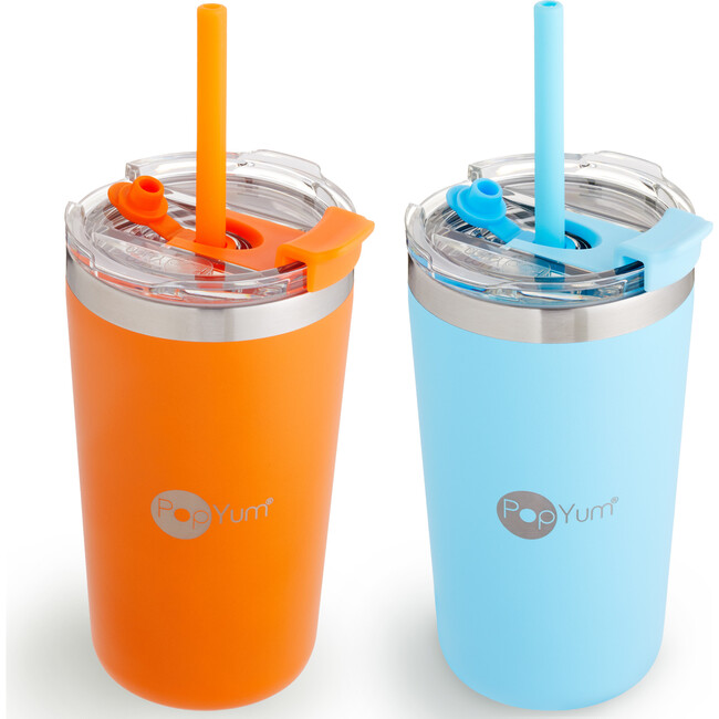 13 oz Insulated Stainless Steel Kids’ Cups, Orange & Blue (Pack Of 2)