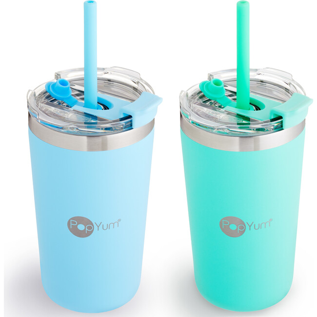 13 oz Insulated Stainless Steel Kids’ Cups, Blue & Green (Pack Of 2)