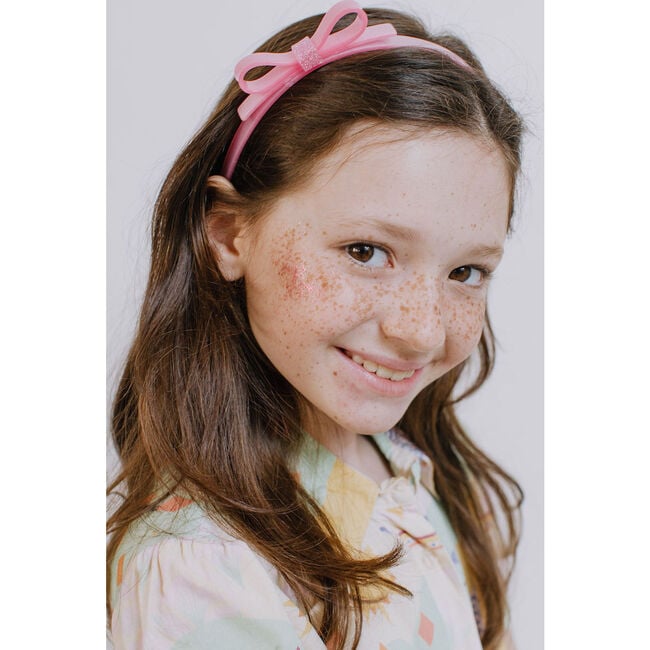 Thin Bow Headband, Satin Pink - Headbands - 2