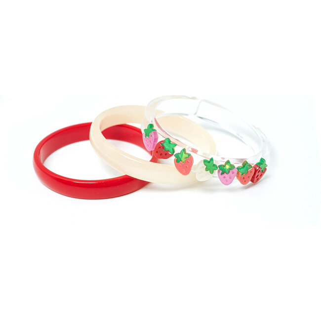 Strawberry Pearlized Bangles, Clear, Pearl & Red (Set Of 3)