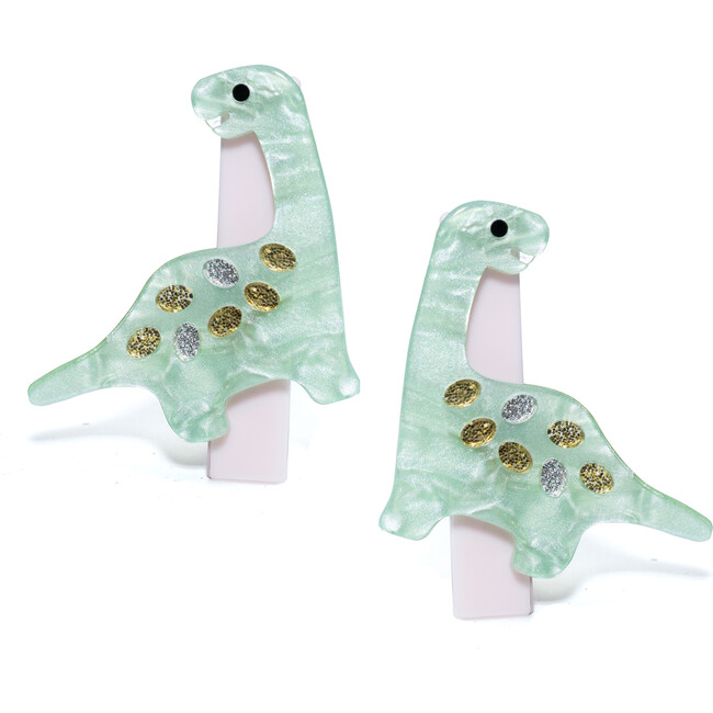 Preciousaurus Pearlized Alligator Hair Clips, Green (Set Of 2)