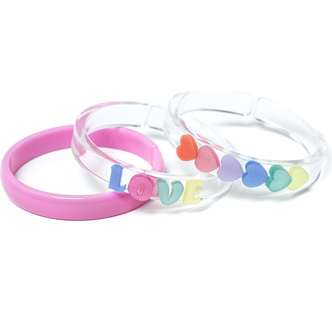 Love & Hearts Pastel Pearlized Bangles, Clear & Pink (Set Of 2)