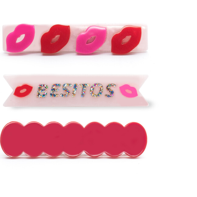 Kisses Besitos Hair Clips, Pink & Red (Set Of 3)