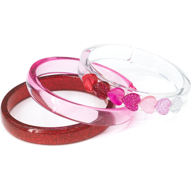 Hearts Red Shades Bangles, Clear, Red & Pink (Set Of 3)