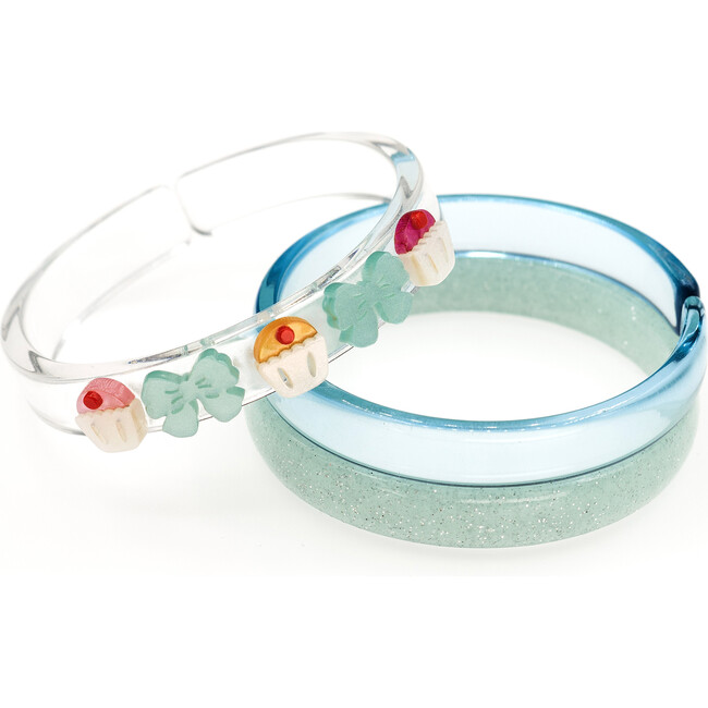 Cupcakes & Bows Glitter Bangles Set, Blue & Clear (Set Of 2)