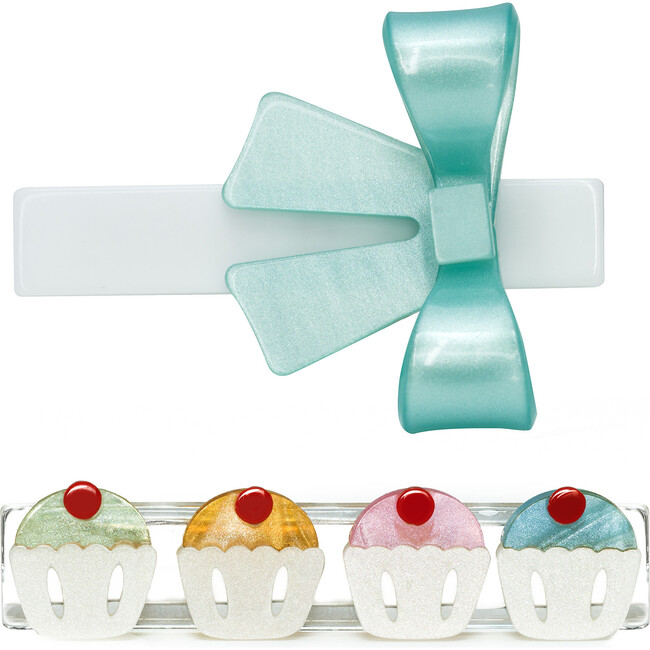 Cupcakes & Karen Bow Pearlized Hair Clips, Clear & Multicolors (Set Of 2)