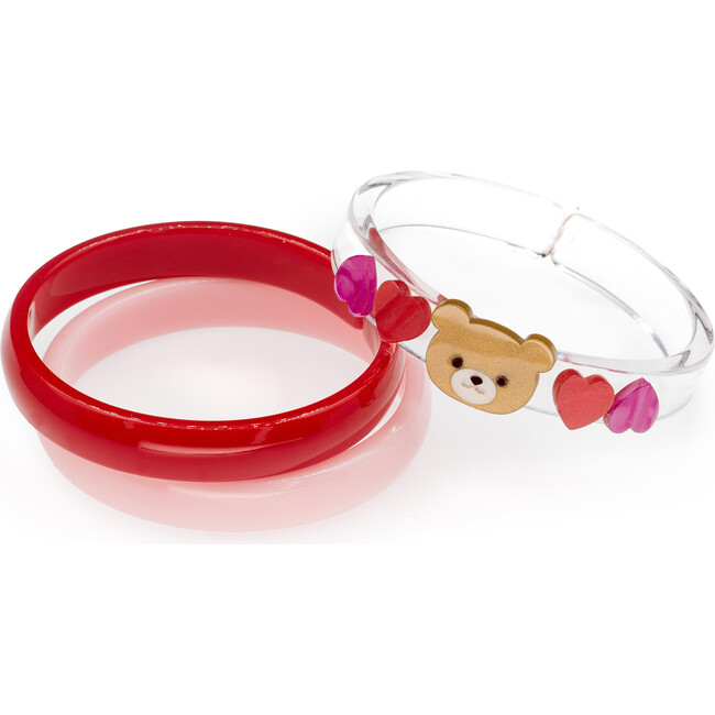 Bear With Hearts Pearlized Bangles, Red & Red (Set Of 2)