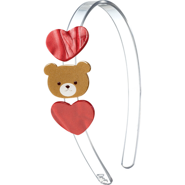 Bear With Hearts Pearlized Headband, Clear, Red & Brown