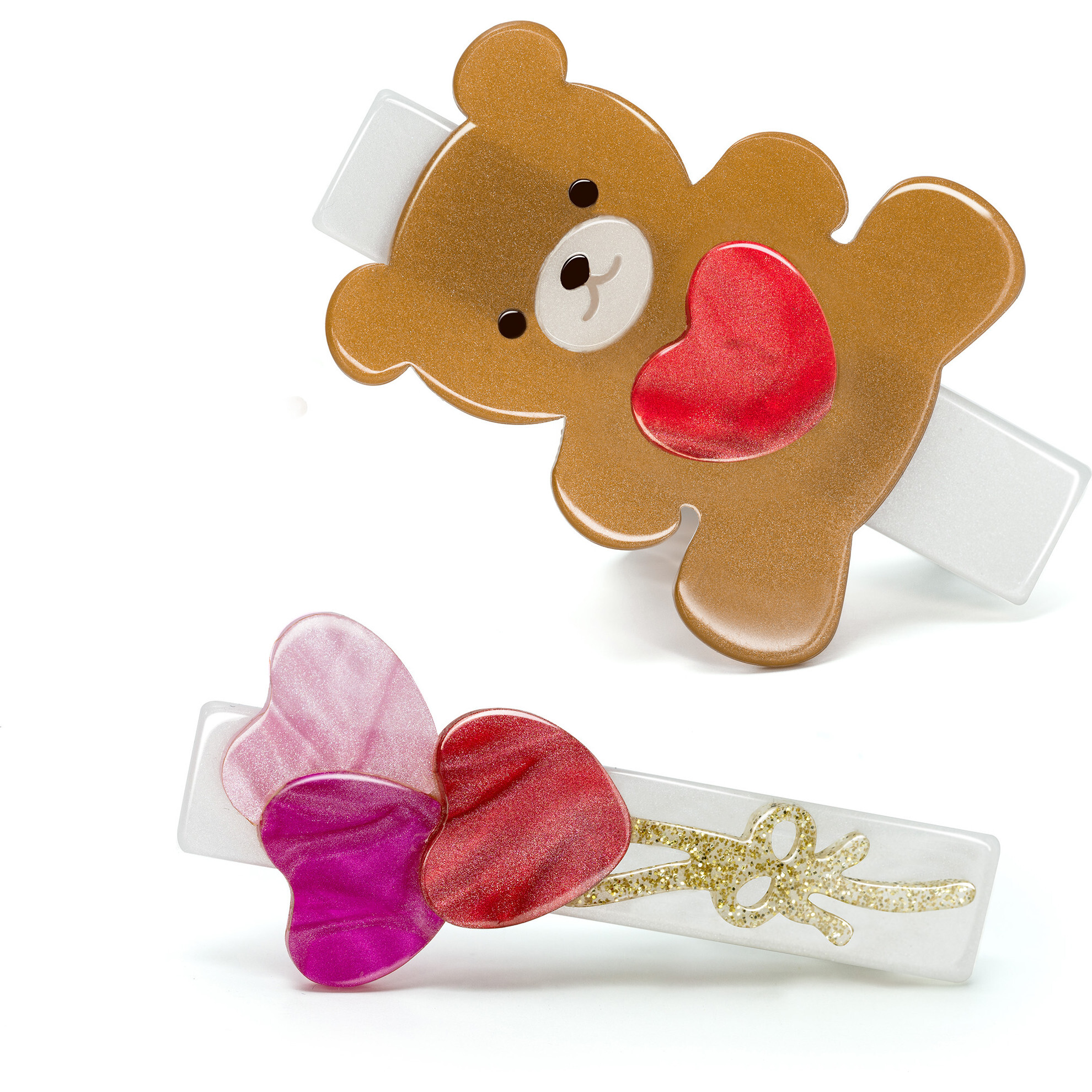 Bear And Balloons Pearlized Hair Clips, Multicolors - Hair Accessories - 1