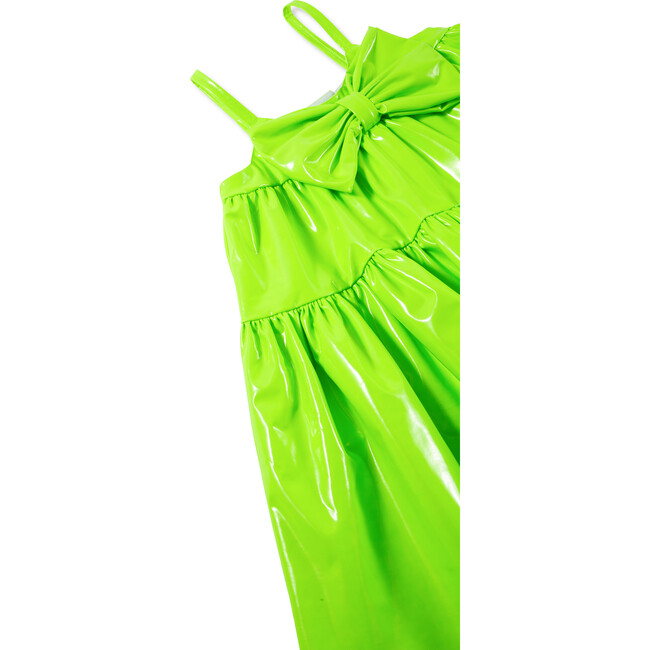 Vegan Leather Bow Dress, Green - Rompers - 3