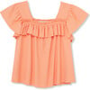 Ribbed Babydoll Top, Pale Orange - Blouses - 1 - thumbnail