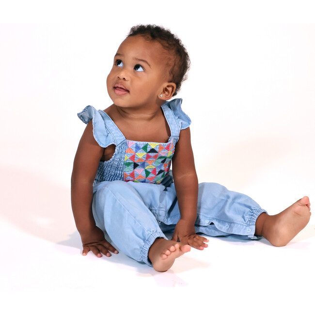 Baby Embroidered Jumpsuit, Chambray - Rompers - 2
