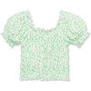 Ribbed Smocked Top, Green - Blouses - 1 - thumbnail