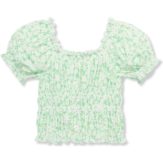 Ribbed Smocked Top, Green - Blouses - 2