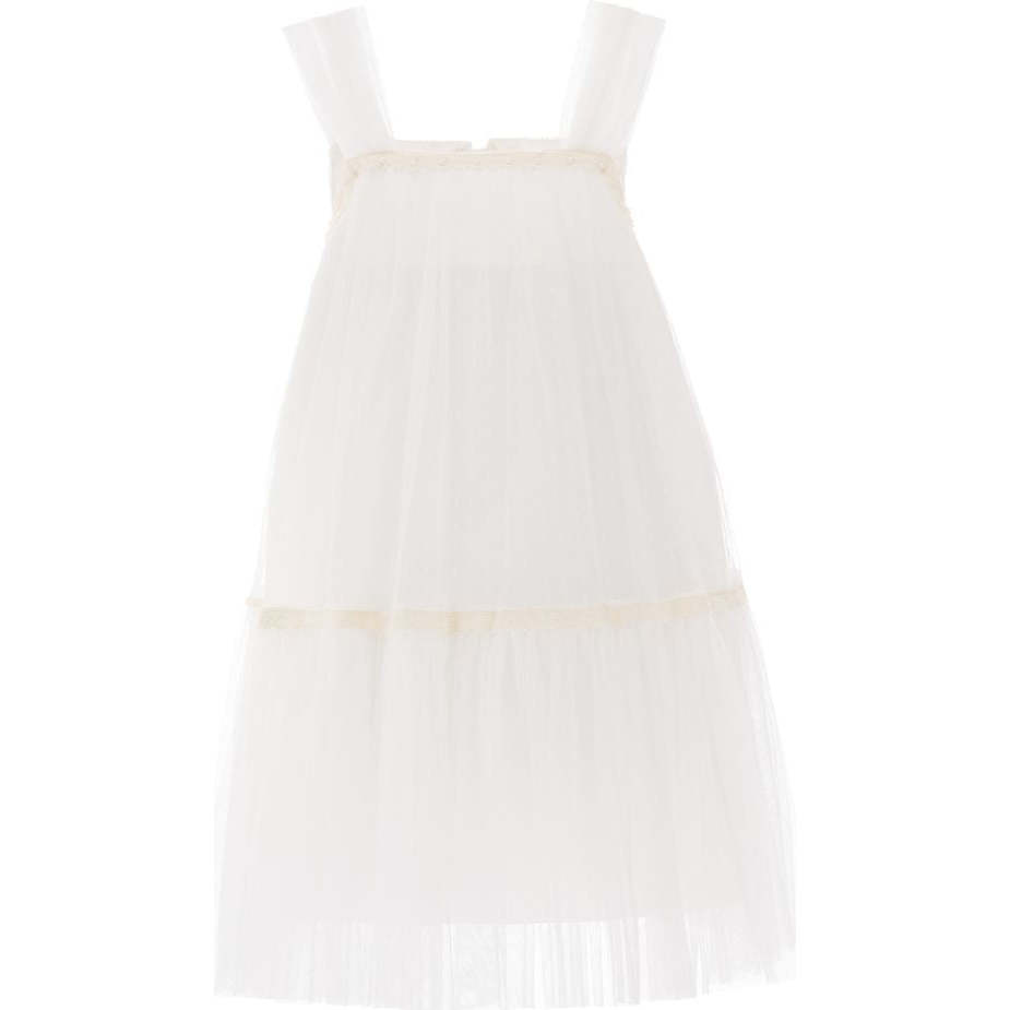 Square Tulle Overlay Dress, White - Dresses - 1