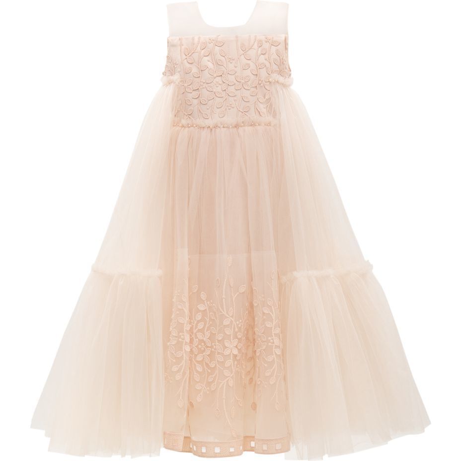 Embroidered Tulle Dress, Pink - Dresses - 1