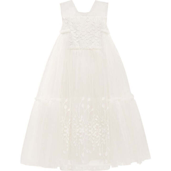 Embroidered Tulle Dress, White