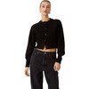 Women's Rita Ribbed Neck & Cuff Cropped Cardigan, Jet Black - Cardigans - 1 - thumbnail