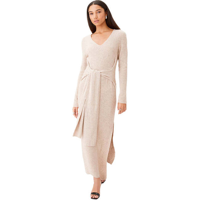 Women's Stevie Scalloped Edge Tie-Front Dress, Beige Melange - Dresses - 2