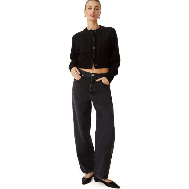 Women's Rita Ribbed Neck & Cuff Cropped Cardigan, Jet Black - Cardigans - 2