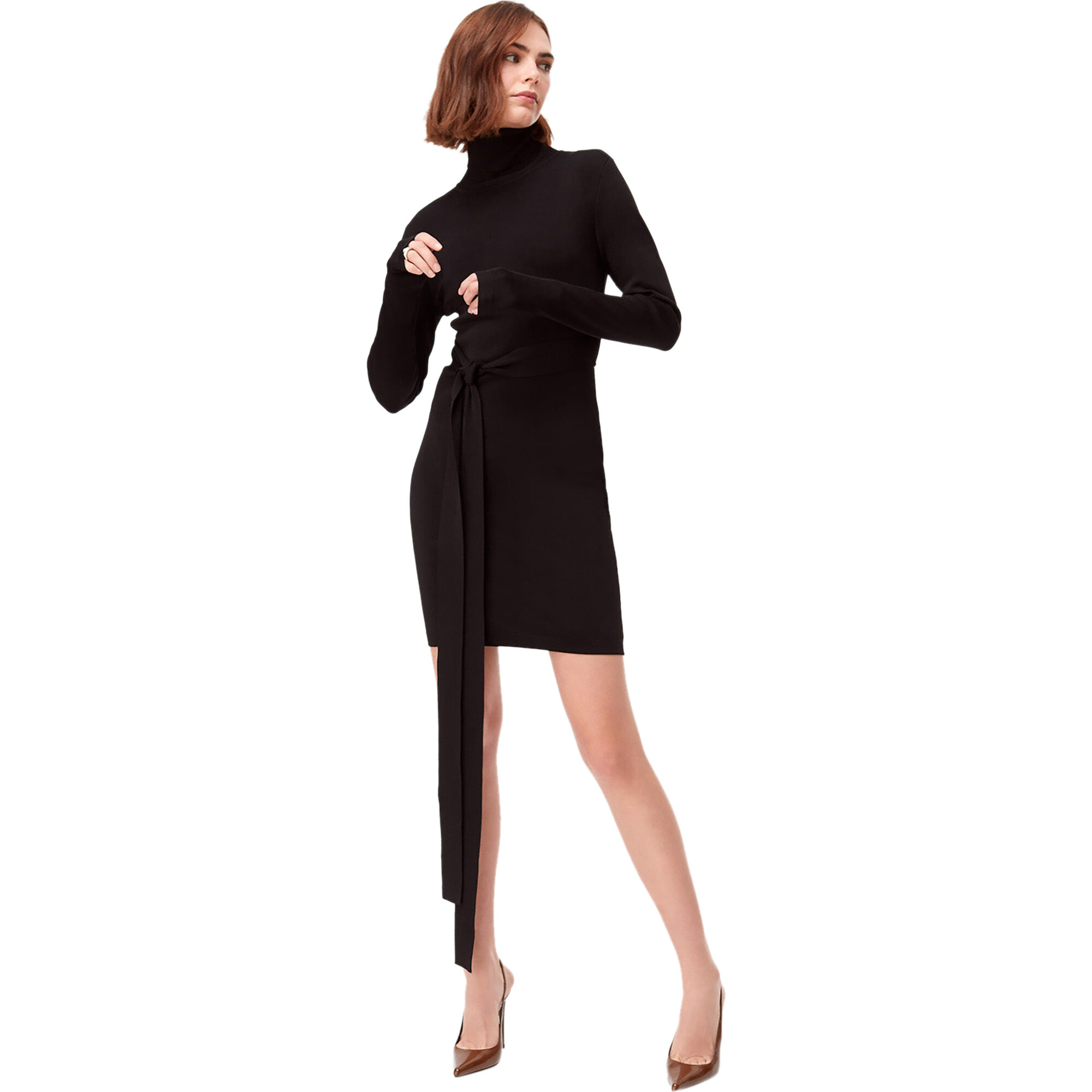 Women's Sofia Turtleneck Racer Mini Dress, Jet Black - Toccin Dresses |  Maisonette
