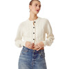 Women's Rita Ribbed Neck & Cuff Cropped Cardigan, Ivory - Cardigans - 1 - thumbnail