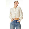 Women's Rita Ribbed Neck & Cuff Cropped Cardigan, Ivory - Cardigans - 3