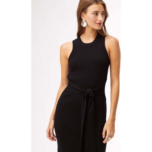 Women's Racer Knit Tie-Front Sleeveless Midi Dress, Jet Black - Dresses - 2