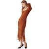 Women's Mila Long Sleeve Fringe Midi Dress, Bronze - Dresses - 3