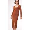 Women's Mila Long Sleeve Fringe Midi Dress, Bronze - Dresses - 4