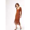 Women's Mila Long Sleeve Fringe Midi Dress, Bronze - Dresses - 5